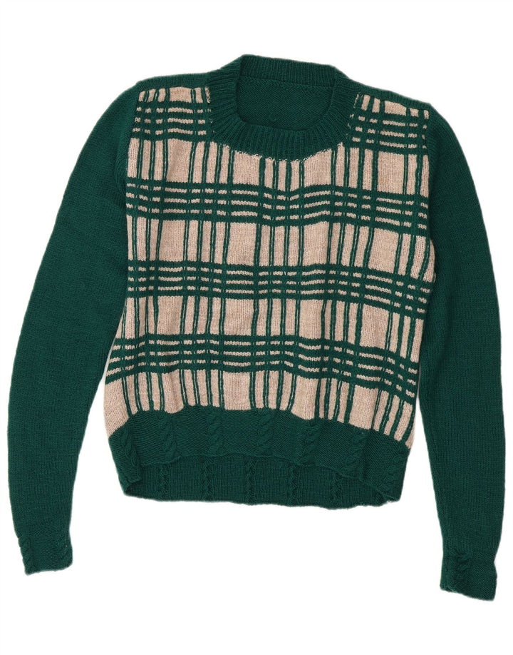 Pulover VINTAGE pentru femei cu decolteu triplu UK 14 Medium Green Check