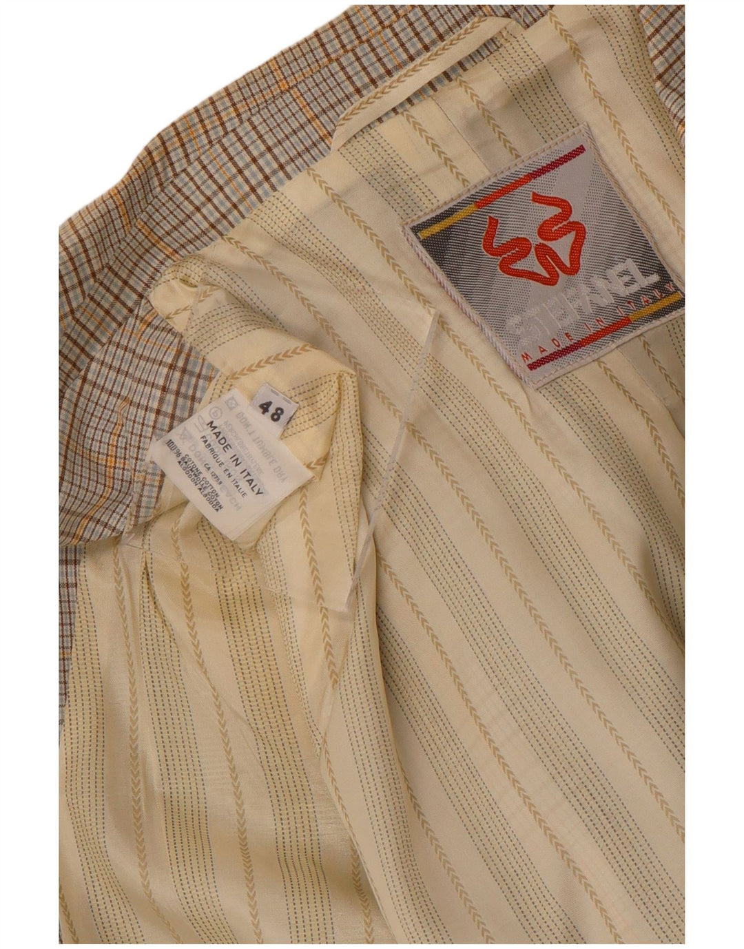Jachetă Blazer Bărbați Stefanel 2 Nasturi IT 48 Medium Bej Check Bumbac