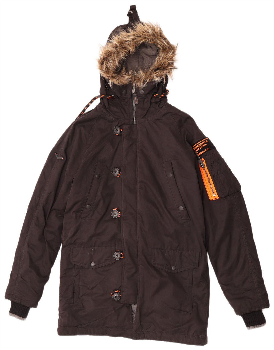 Jachetă parka cu glugă Superdry pentru bărbați UK 36 Poliester maro mic