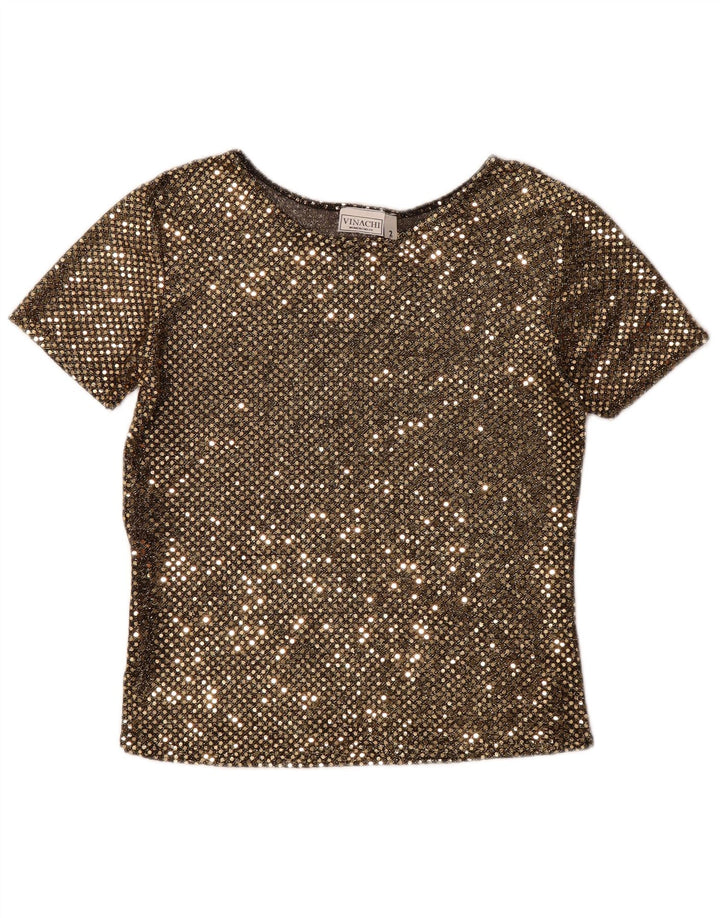 VINTAGE Womens Blouse Top UK 14 Medium Gold Polyester