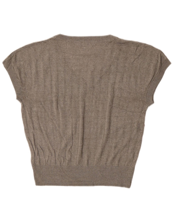 Pulover pentru femei Marks & Spencer, cu mânecă scurtă, cu decolteu în V, UK 14, Gri mediu