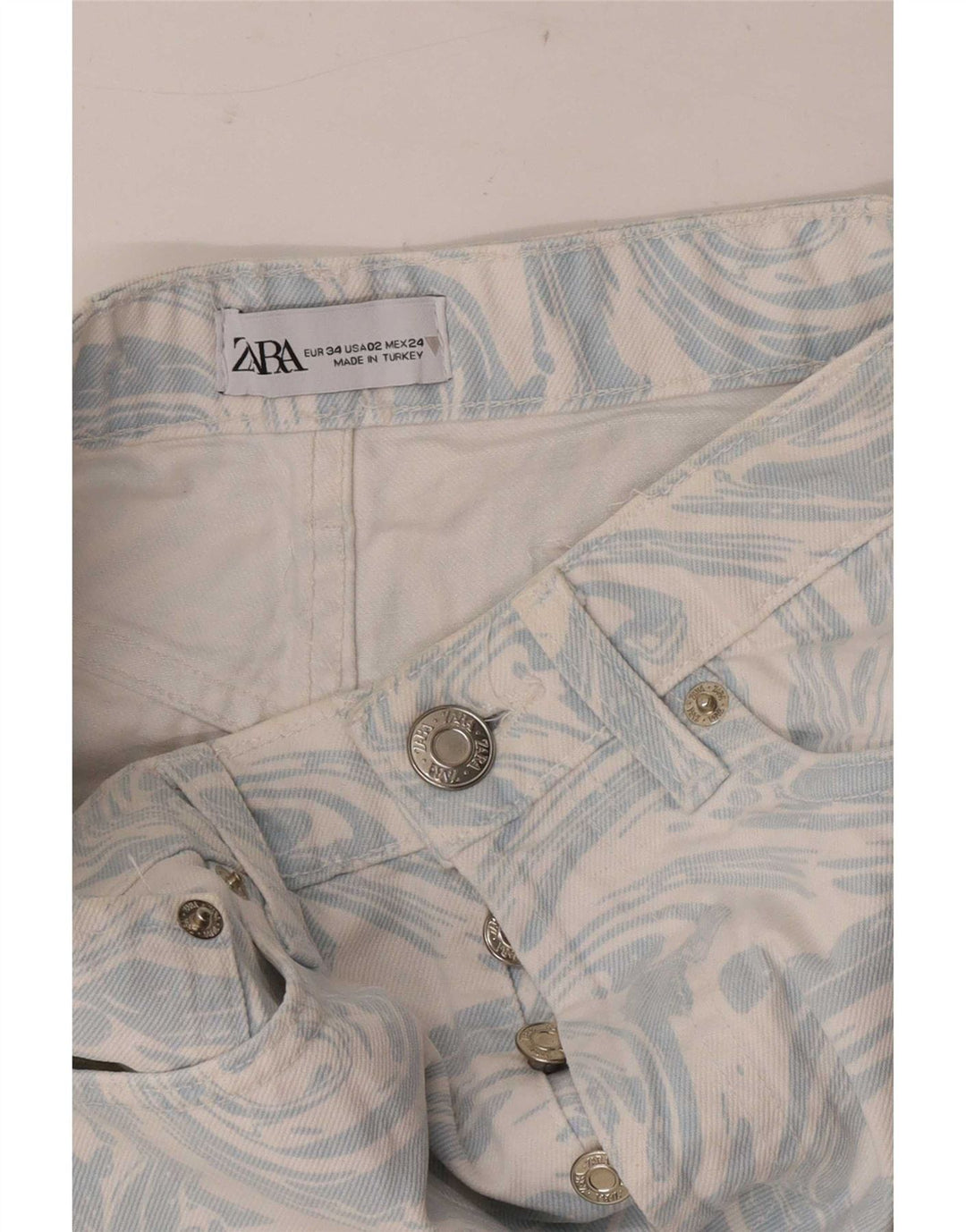 Pantaloni scurți din denim cu model abstract pentru femei Zara EU 34 2XS W24 Albastru