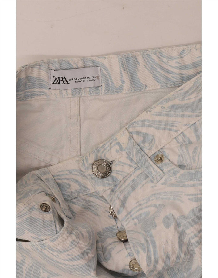 Pantaloni scurți din denim cu model abstract pentru femei Zara EU 34 2XS W24 Albastru
