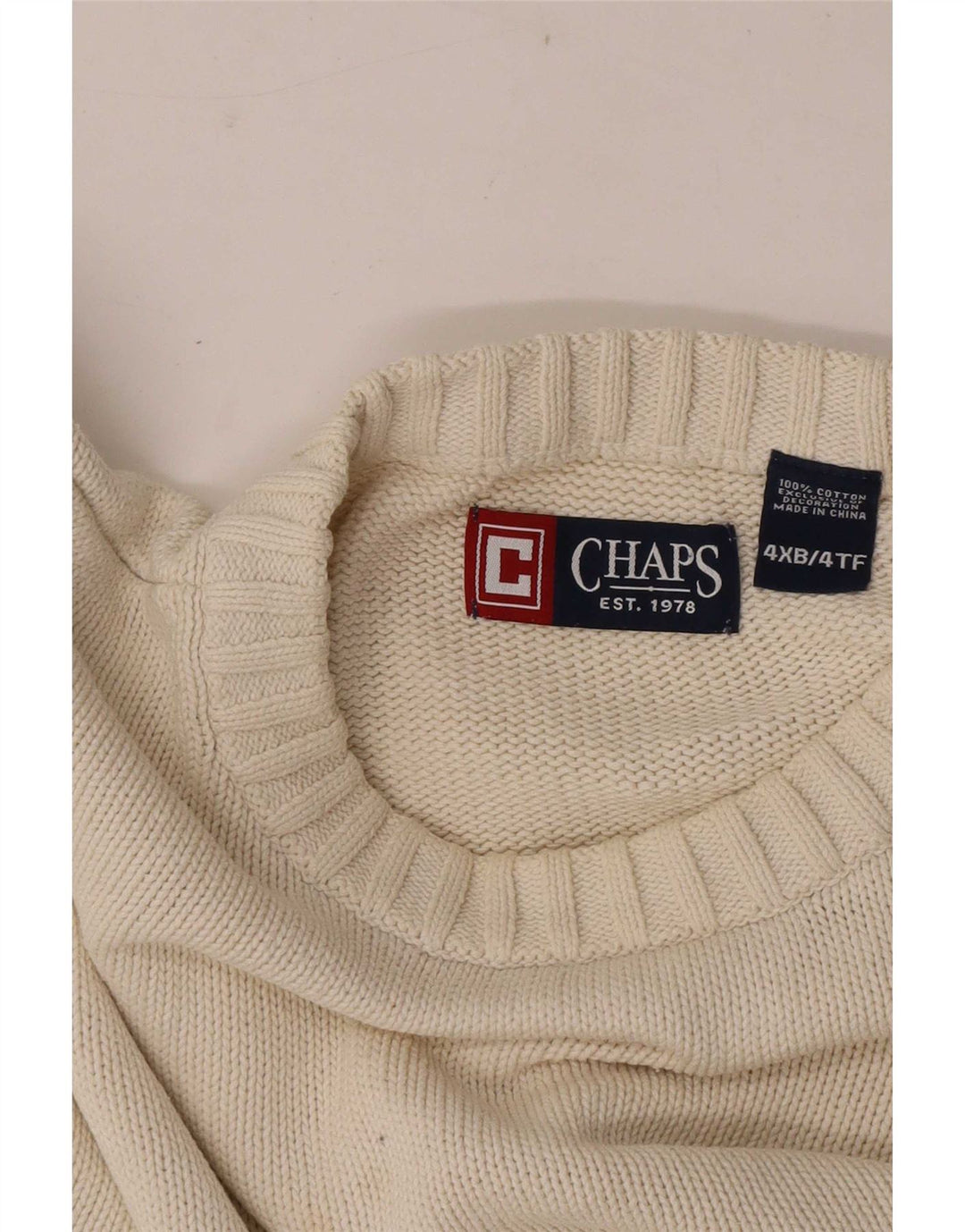 Pulover Chaps pentru bărbați, cu gât roșu, bumbac 4XL, bej