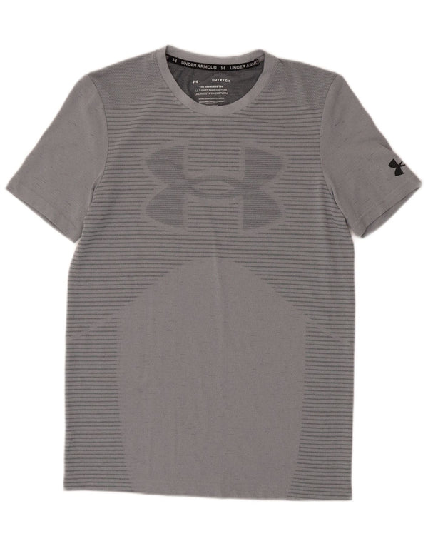 Tricou grafic Under Armour pentru bărbați Heat Gear Top mic, gri, cu dungi