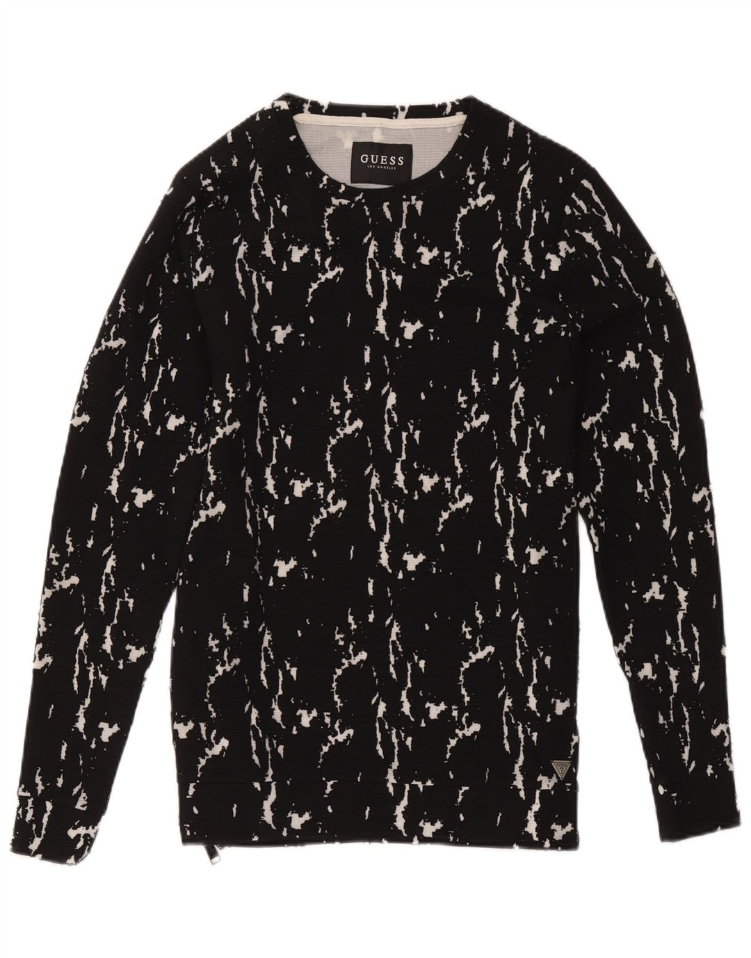 Pulover pentru bărbați Guess cu model abstract, bumbac mic, negru