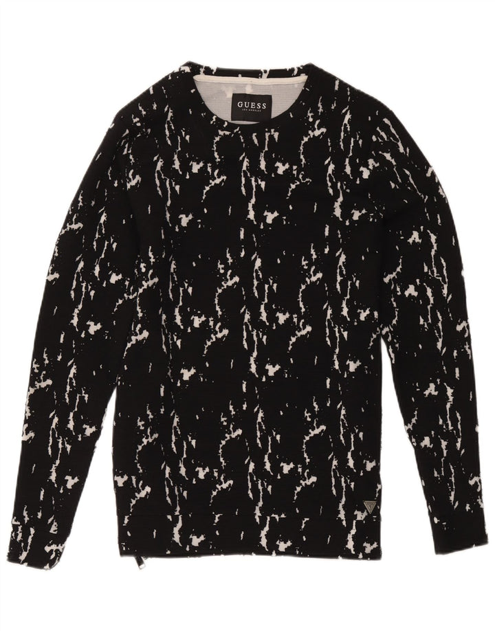 Pulover pentru bărbați Guess cu model abstract, bumbac mic, negru