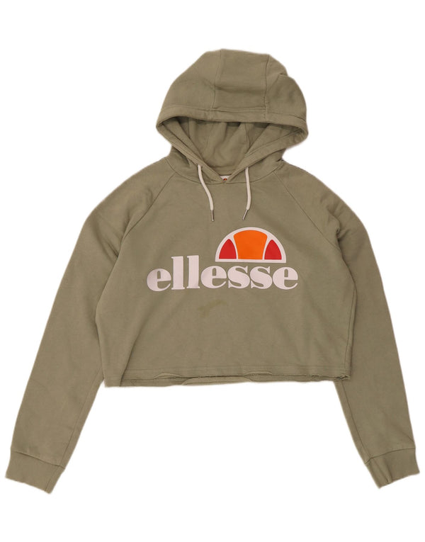 Pulover cu glugă cu grafic crop pentru femei Ellesse UK 14 mare bumbac kaki