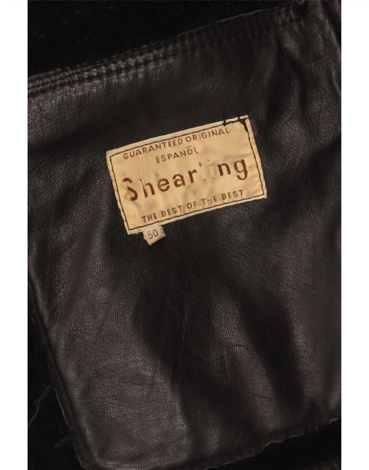 Jachetă vintage bărbătească din shearling IT 50 mare din piele neagră
