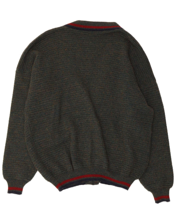 Pulover cardigan pentru bărbați VINTAGE IT 54/56 XL verde poliacrilic cu pată