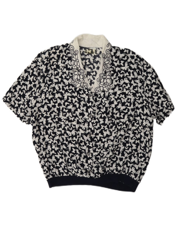 Bluză vintage pentru femei UK 16 Fluture mare, negru, bloc de culoare