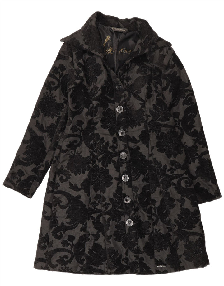 Pardesiu Desigual Femei Regular Fit EU 42 Mare Negru Floral Modern