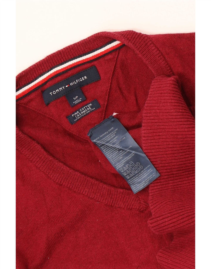 Pulover cu decolteu în V Tommy Hilfiger pentru bărbați, bumbac roșu mic