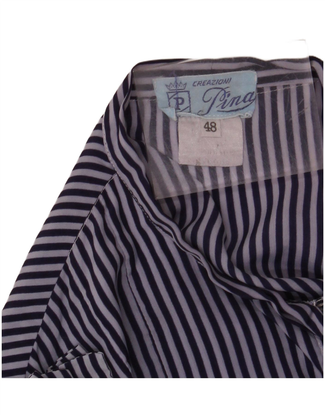 Bluză cămașă cu papion VINTAGE pentru femei IT 48 XL bleumarin cu dungi