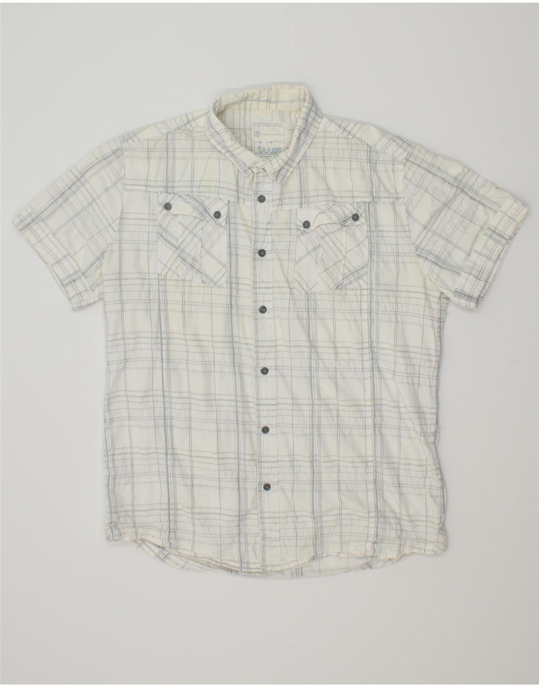 JULES Mens Fitted Short Sleeve Shirt XL White Check Cotton Vintage Jules and Second-Hand Jules from Messina Hembry 