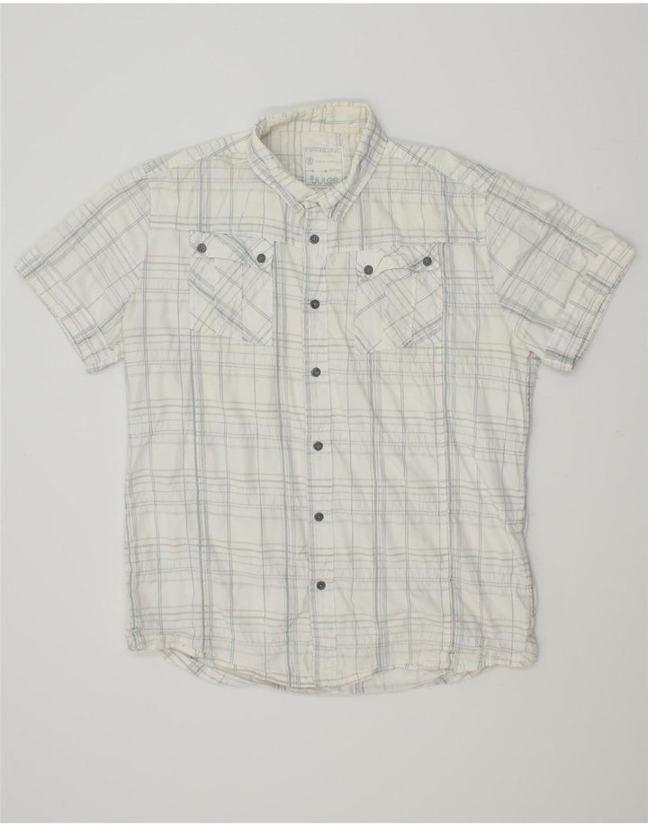 JULES Mens Fitted Short Sleeve Shirt XL White Check Cotton Vintage Jules and Second-Hand Jules from Messina Hembry 