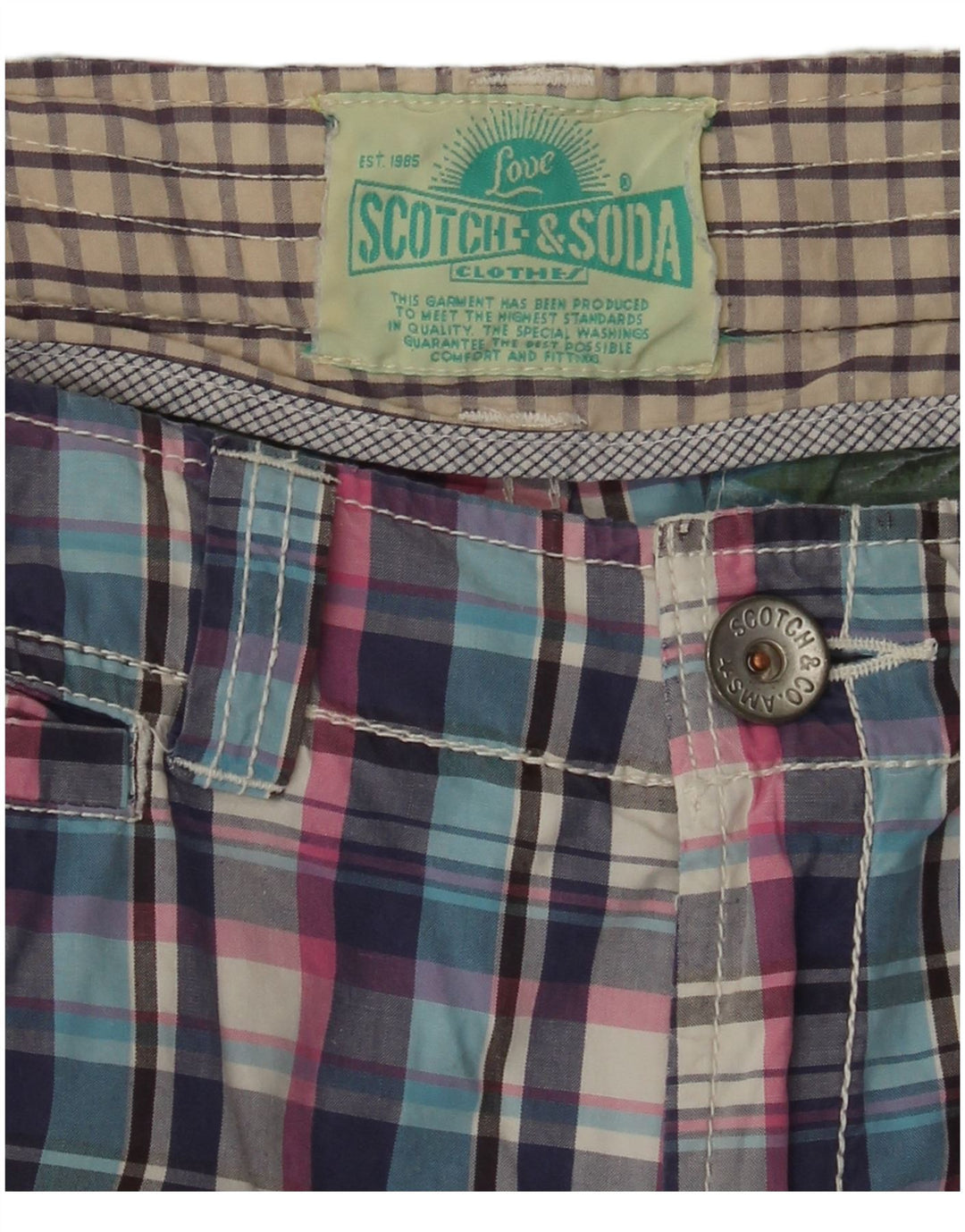 Scotch & Soda Pantaloni scurti cargo pentru băieți 15-16 ani W30 bumbac carouri multicolore