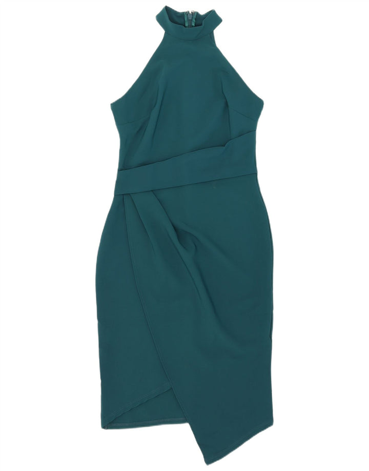 Rochie Lipsy pentru femei asimetrică cu Halter UK 12 Poliester verde mediu