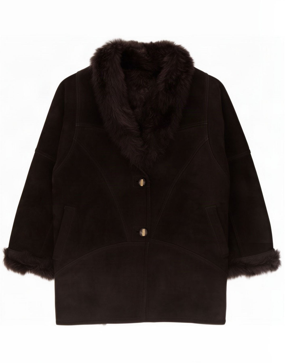 Vintage Womens Shearling Jacket IT 48 XL Black