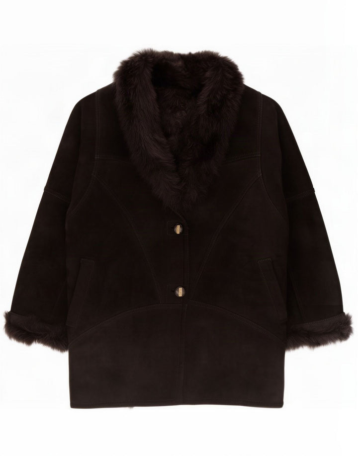 Vintage Womens Shearling Jacket IT 48 XL Black
