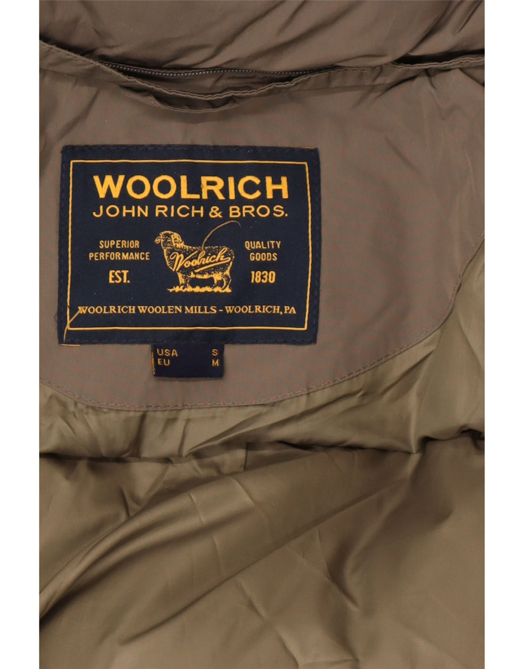 Jachetă căptușită cu glugă Woolrich pentru bărbați UK 36 Small Khaki