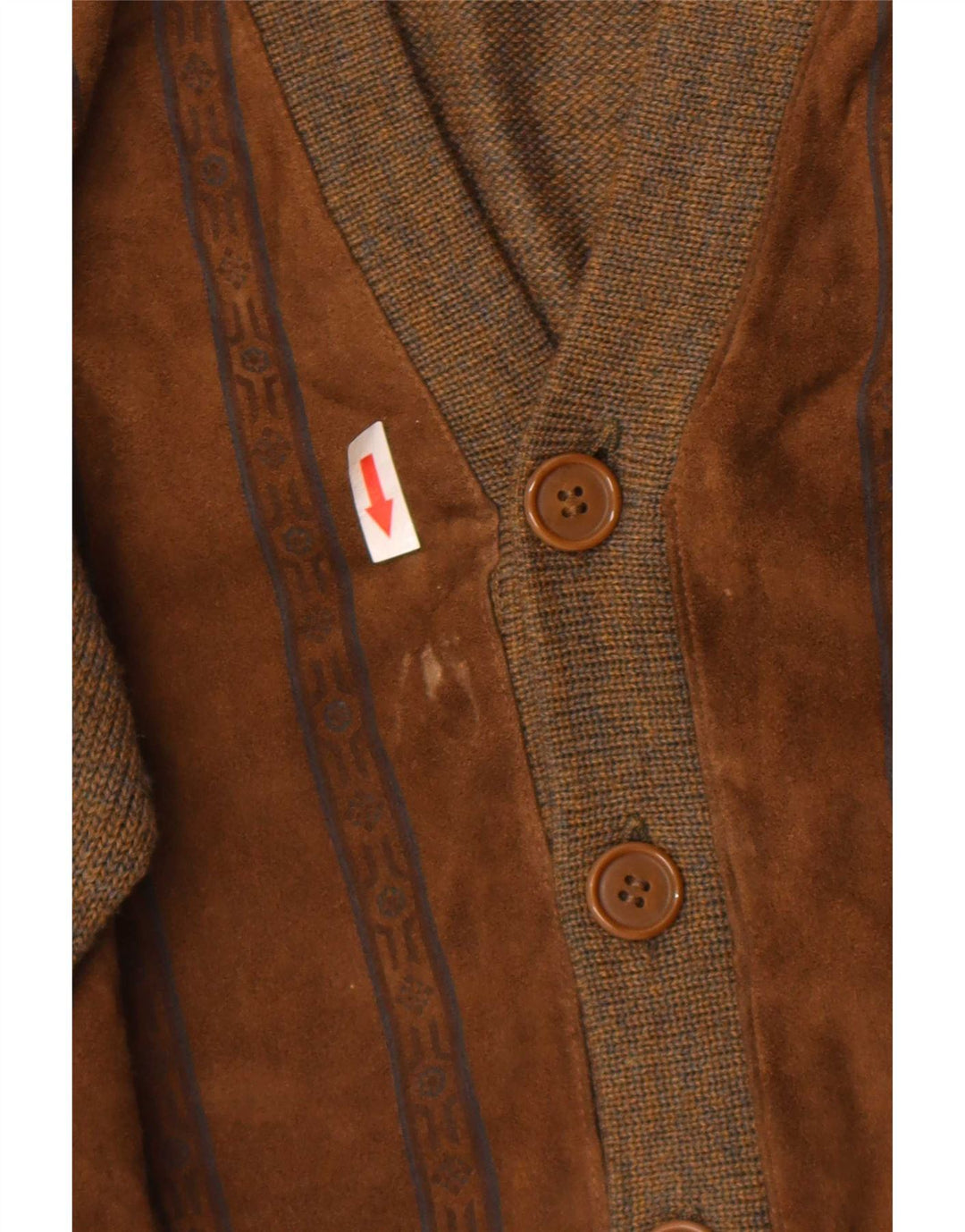 Cardigan din piele intoarsa pentru barbati vintage, mare, maro, din lana geometrica