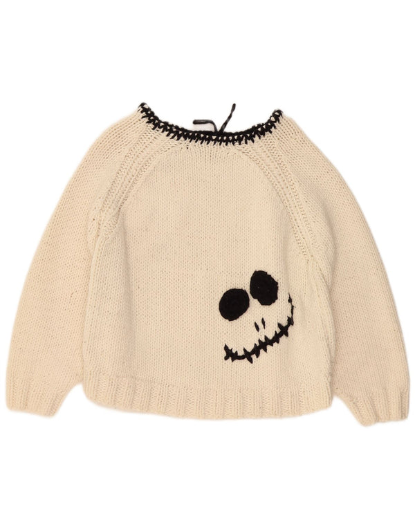 Pulover vintage pentru damă cu grafică cu gât de barcă, UK 18 XL, bej