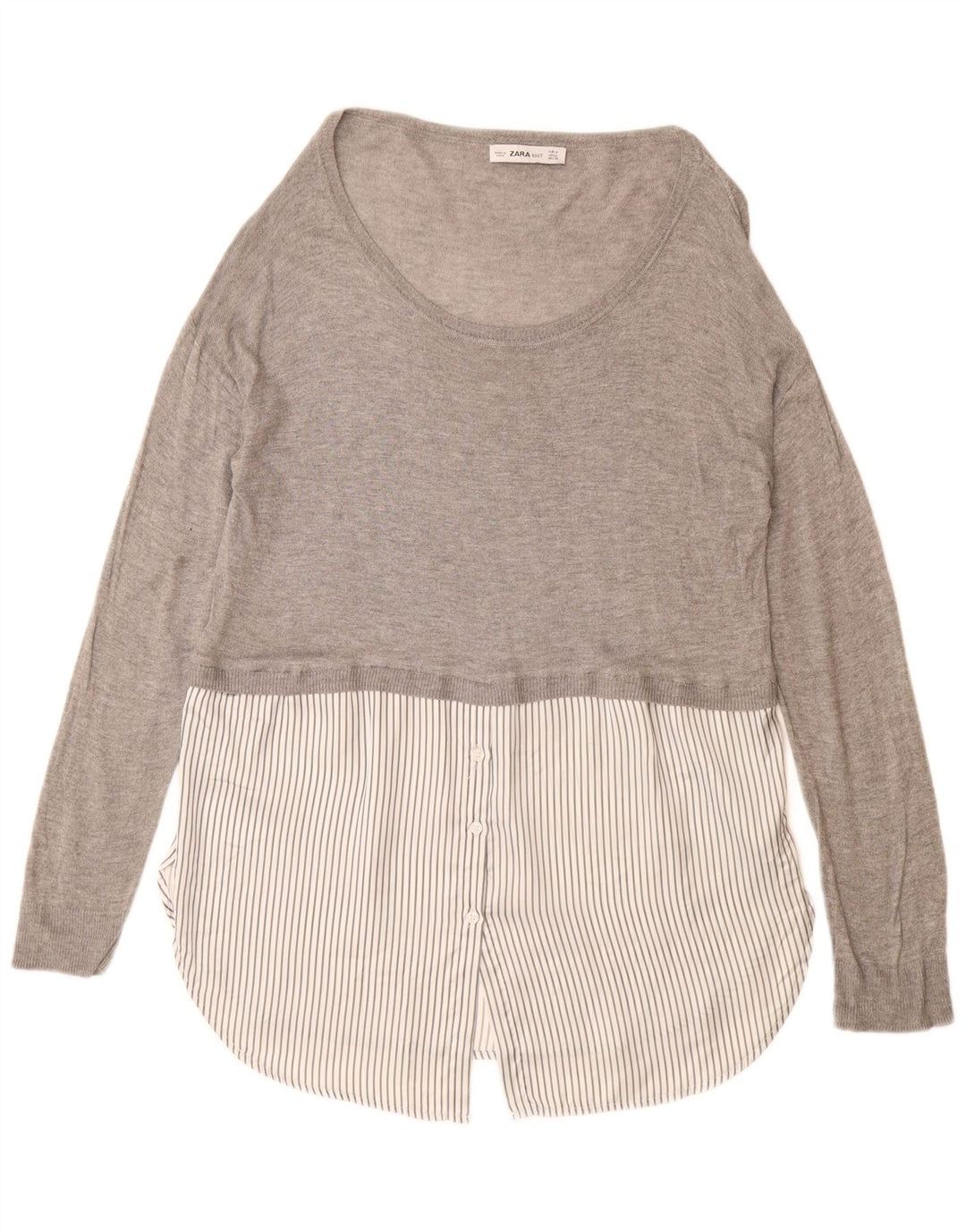 Pulover ZARA pentru damă, cu paragate, cu gât de barcă, UK 14, viscoză, gri mediu