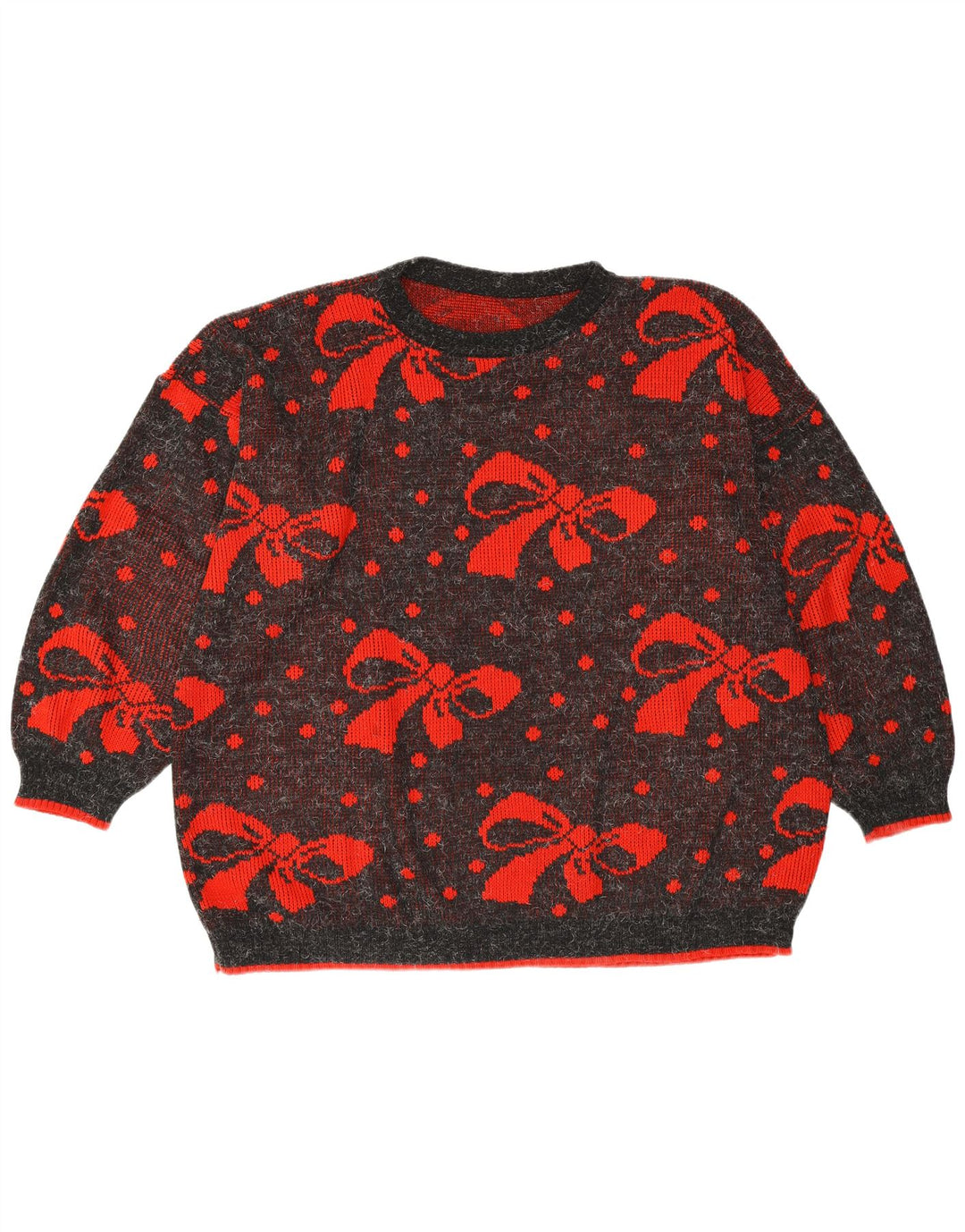 VINTAGE Pulover supradimensionat pentru femei cu gâtul turnat UK 22 3XL Gri cu buline