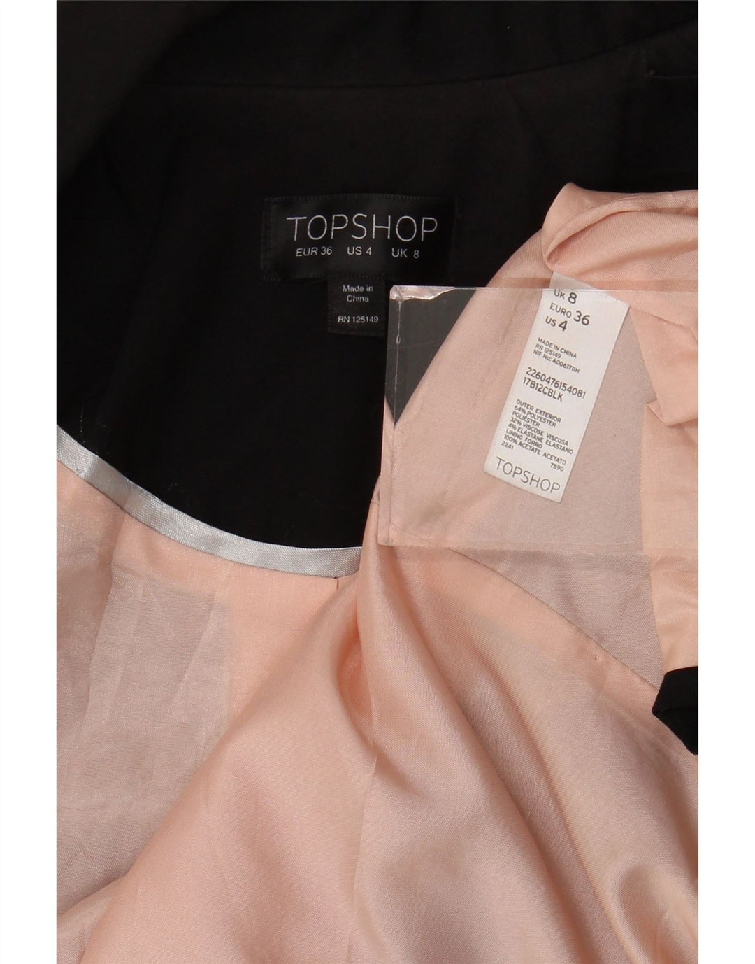 Topshop Jachetă Blazer deschisă pentru femei UK 8 Small Negru Poliester