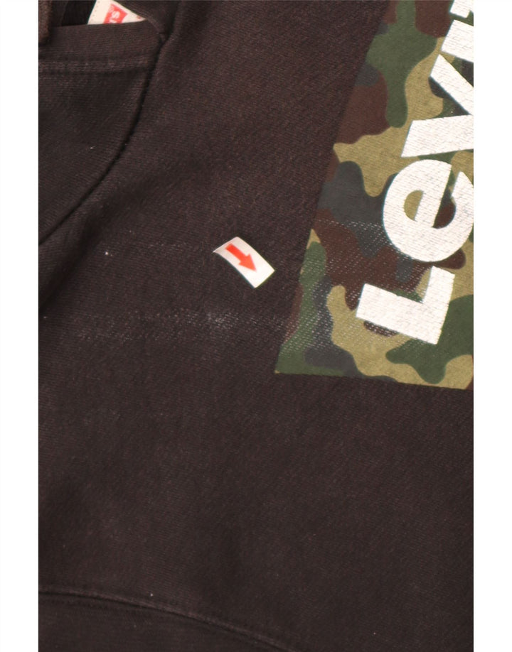 Pulover Levi's pentru bărbați cu capota cu grafică, bumbac mediu negru