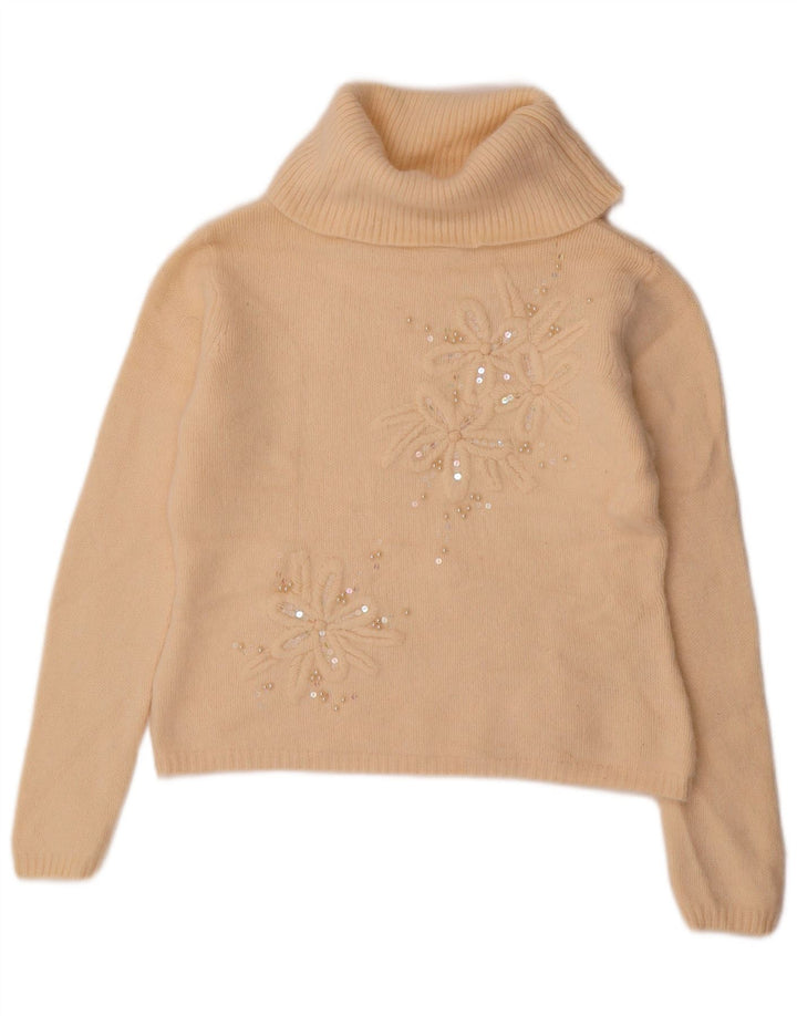 Pulover pentru femei Marks & Spencer cu gât rulat UK 12 Medium Bej Floral