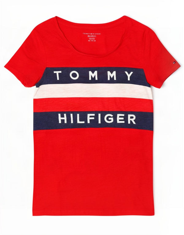 Tricou cu grafic Tommy Hilfiger pentru femei Top UK 6 XS Red Colorblock