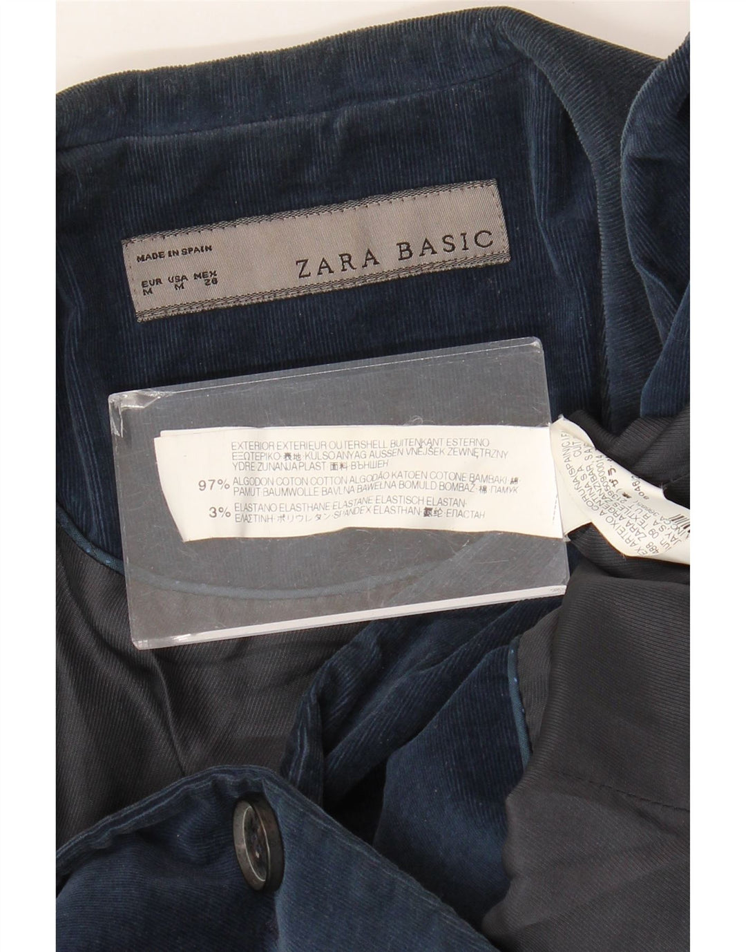 Blazer pentru femei Zara, cu 1 nasture, din velur, UK 12, bumbac mediu albastru bleumarin