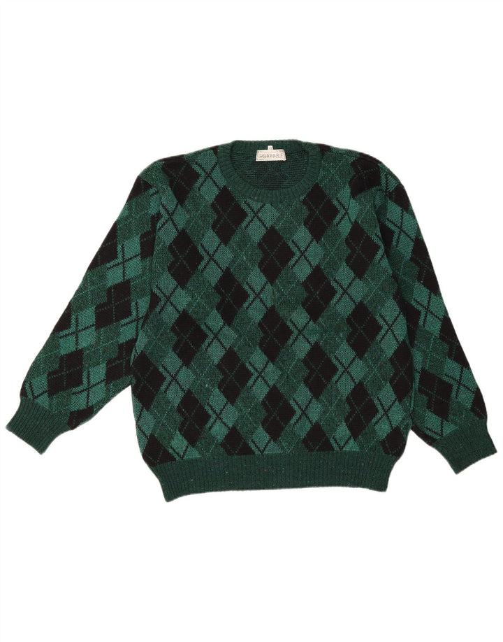 Pulover vintage pentru bărbați cu gât roșu IT 48 Medium Green Argyle/Diamond