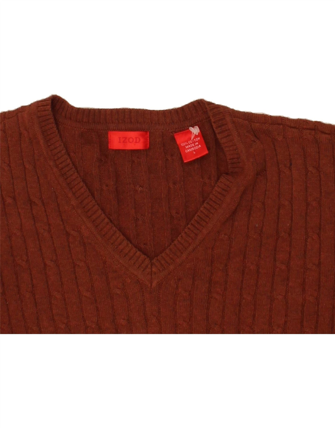 IZOD Mens V-Neck Jumper Sweater Large Brown Cotton Vintage Izod and Second-Hand Izod from Messina Hembry 
