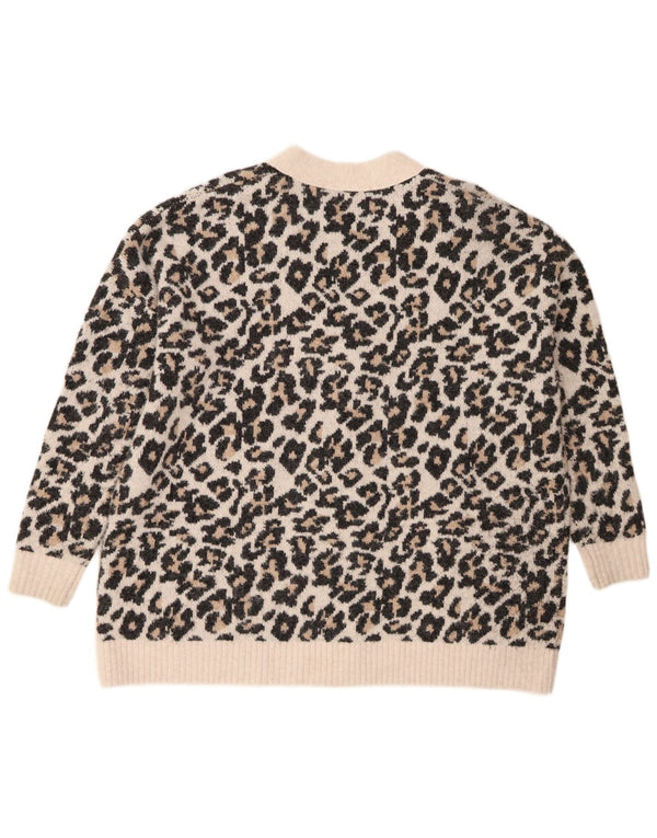 Pulover cardigan supradimensionat pentru femei Zara Marea Britanie 14 Medium Alb Imprimat Animal