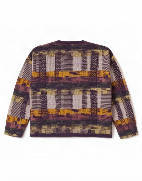 Pulover vintage pentru femei cu decolteu în V UK 14 Bumbac geometric violet mediu