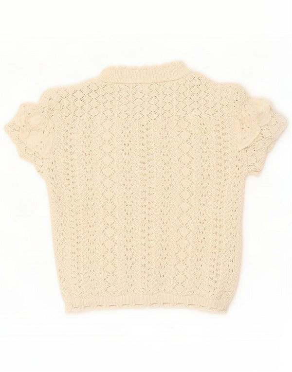 Zara Womens Crop See Through Bluse Top UK 12 Medium Off White Bumbac