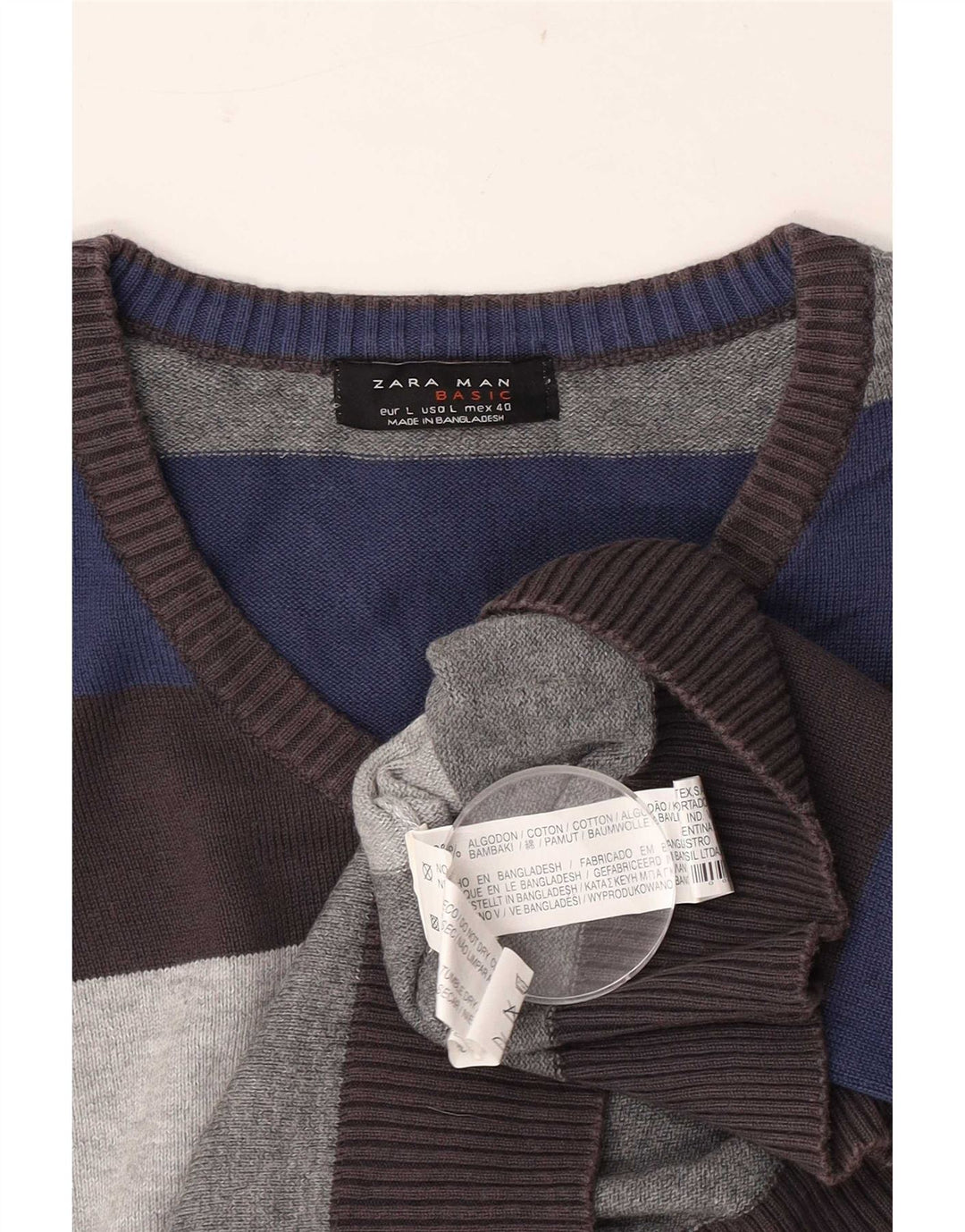 Pulover pentru bărbați Zara, cu decolteu în V, din bumbac cu dungi mari, multicolore