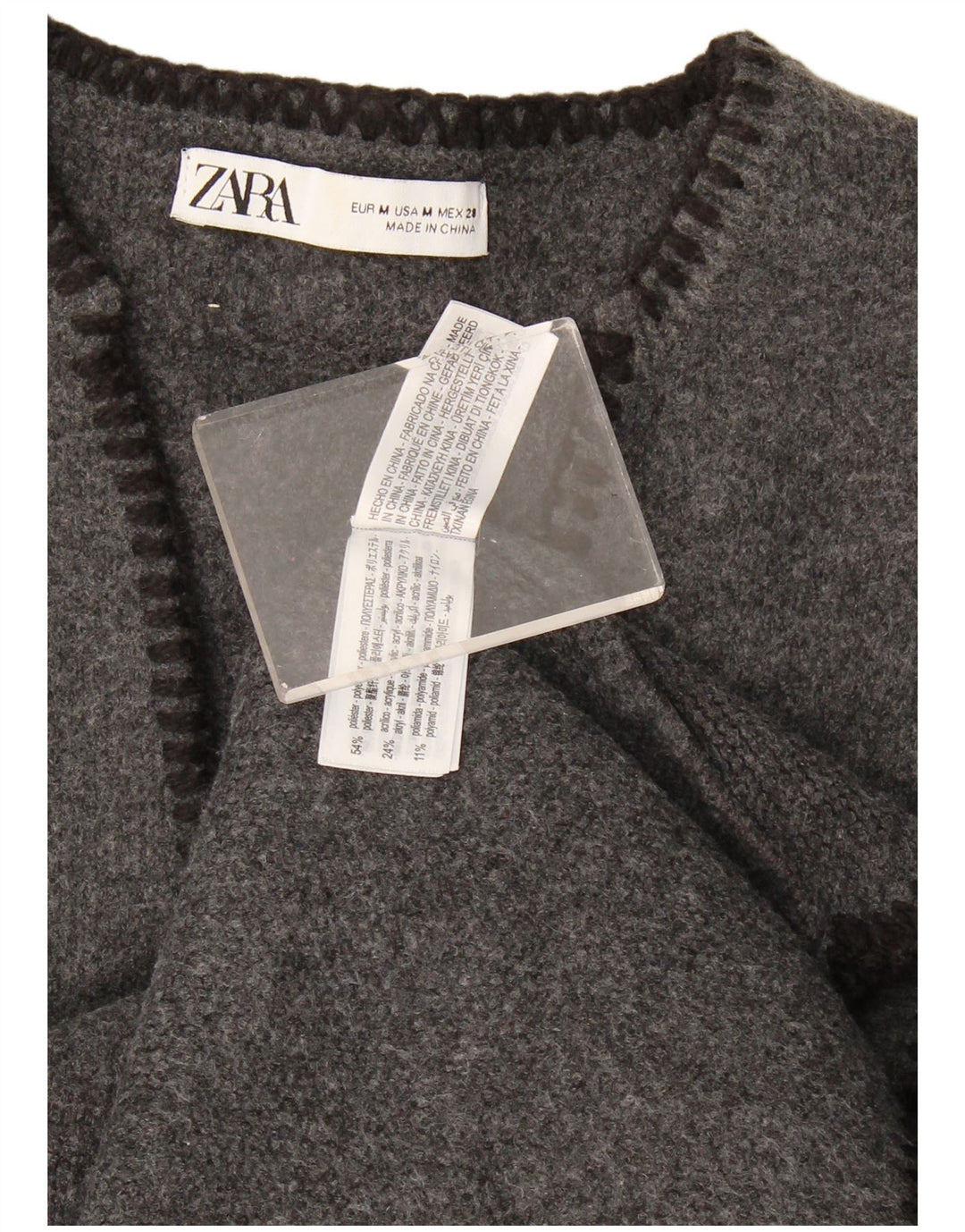 Pulover supradimensionat cu decolteu în V Zara pentru femei UK 14 Poliester gri mediu