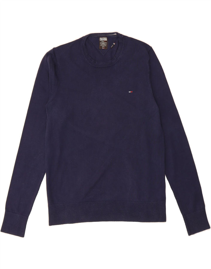 TOMMY HILFIGER Mens Crew Neck Jumper Sweater Medium Navy Blue Cotton Vintage Tommy Hilfiger and Second-Hand Tommy Hilfiger from Messina Hembry 