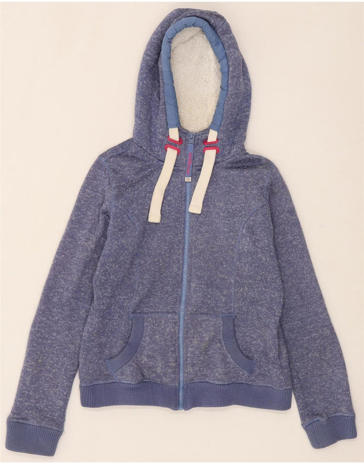SUPERDRY Womens Zip Hoodie Sweater UK 14 Medium Blue Flecked Polyester Vintage Superdry and Second-Hand Superdry from Messina Hembry 