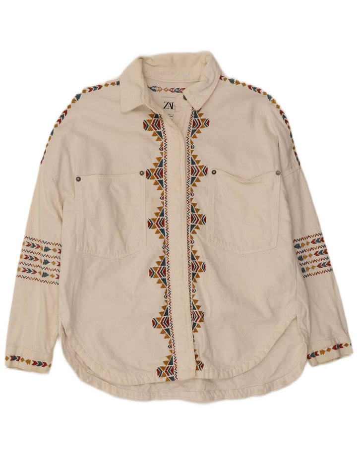 Cămașă supradimensionată pentru femei Zara UK 10 Bumbac geometric alb mic