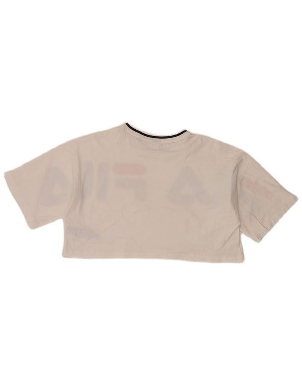 Tricou grafic supradimensionat pentru femei Fila Crop Top UK 10 Bumbac alb mic