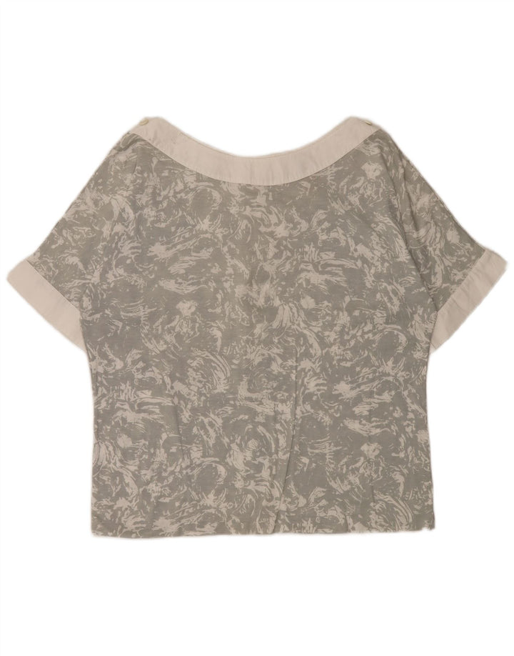 VINTAGE Womens Abstract Pattern Blouse Top UK 16 Large Grey Cotton