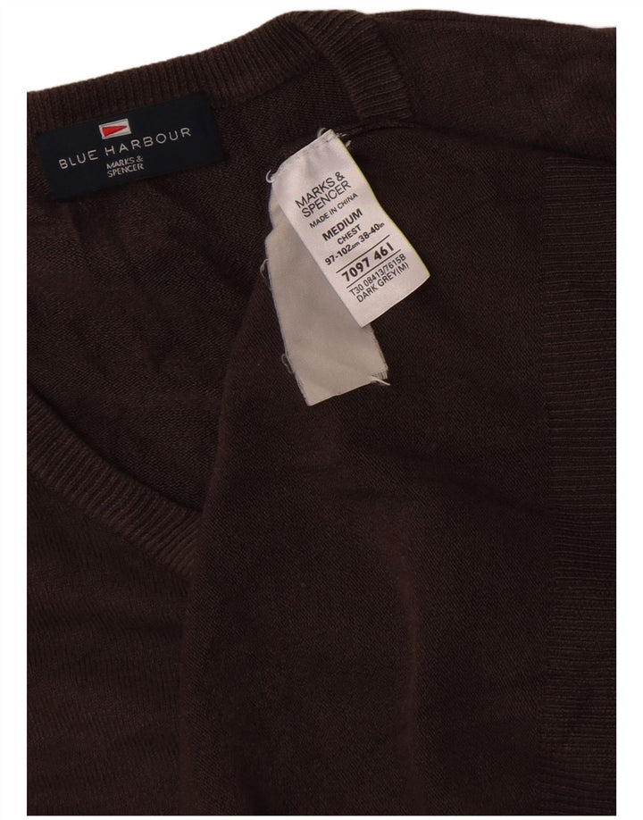 Pulover cu decolteu în V Blue Harbour pentru bărbați Marks & Spencer, maro mediu
