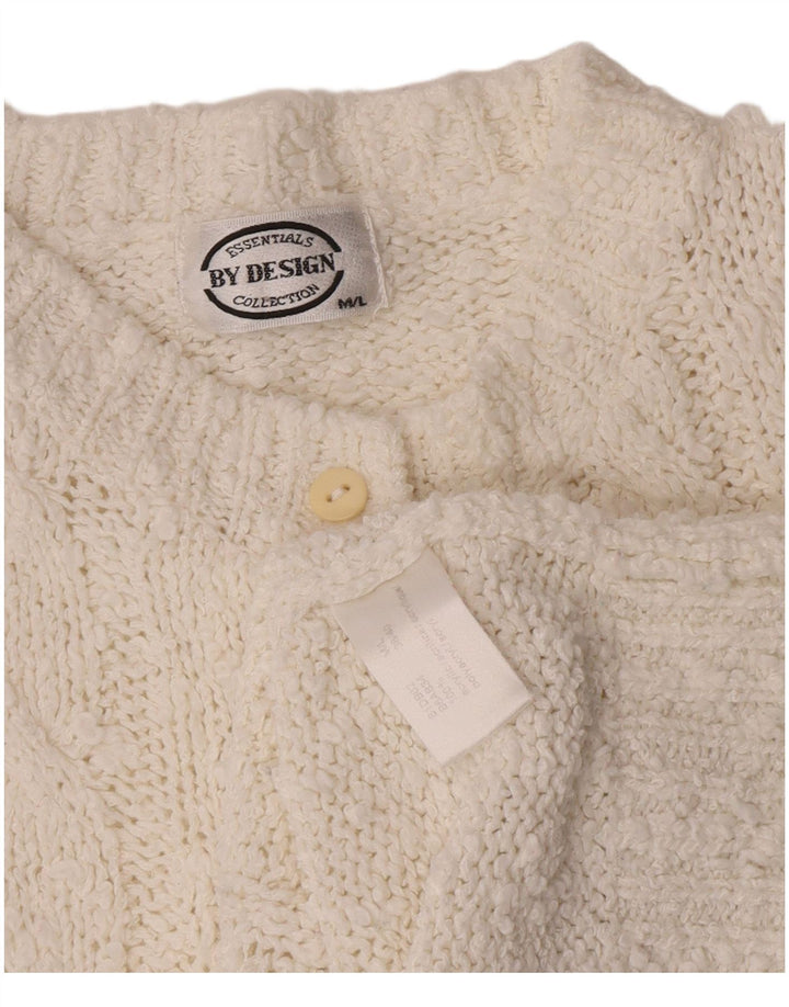 Pulover vintage pentru femei cu buton și gât UK 14 Medium White Acrilic