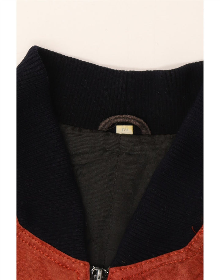 VINTAGE Jachetă bomber din piele întoarsă pentru bărbați UK 38, roșu mediu, color block