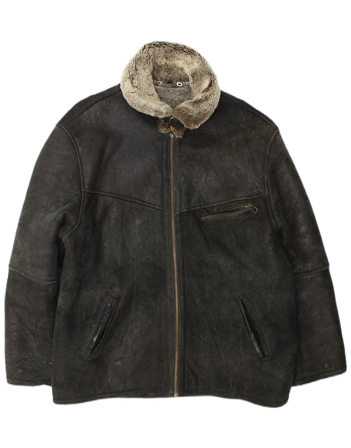 Jachetă din shearling pentru bărbați, UK 42 XL, piele neagră